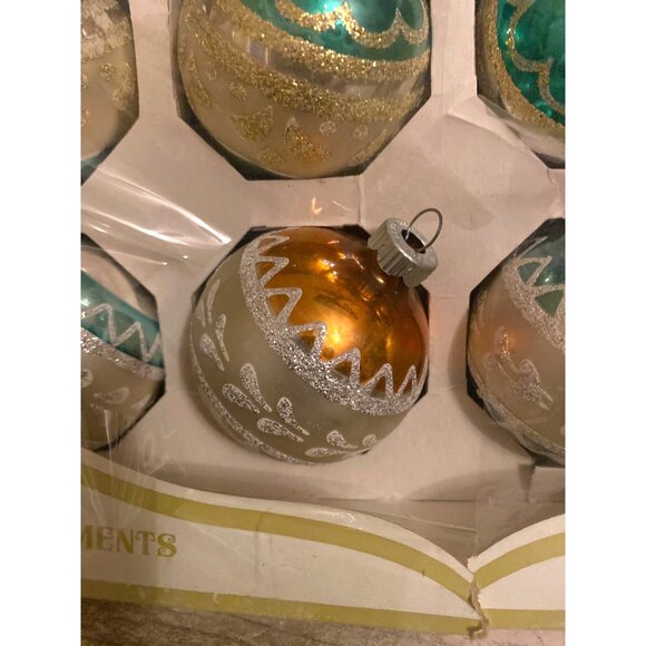 Vtg Shiny Brite Stenciled Glass Ornaments 1960s Box of 10 Max Eckardt Poloron - Picture 3 of 12